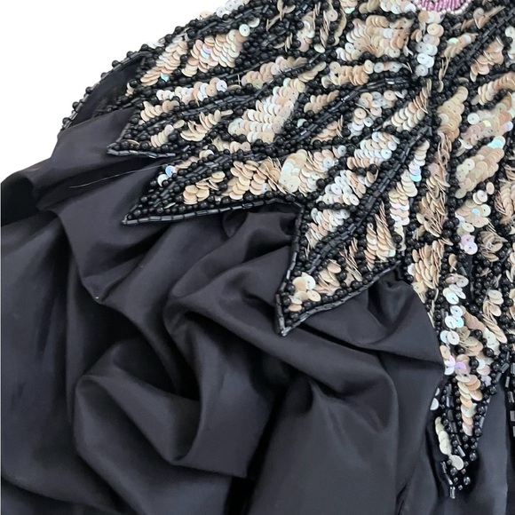 Vintage 1980s Black Bubble Hem Ruffled Boned Strapless Sequin Dress RARE XS - Picture 7 of 16